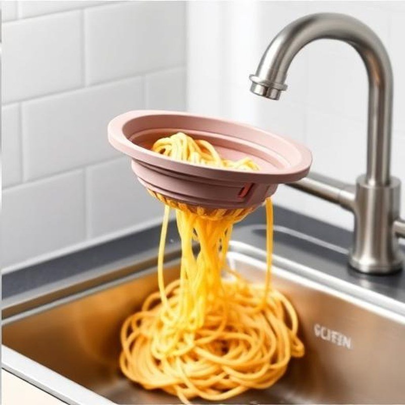 Collapsible Over-the-Sink Colander Basket - In use