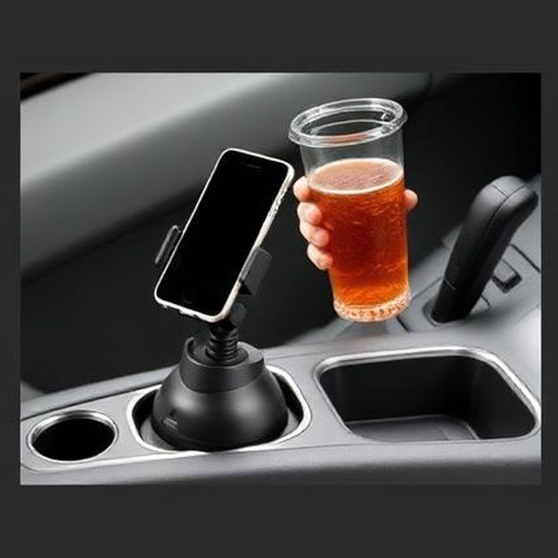 Expandable Car Cup Holder with Phone Mount Cradle - In use